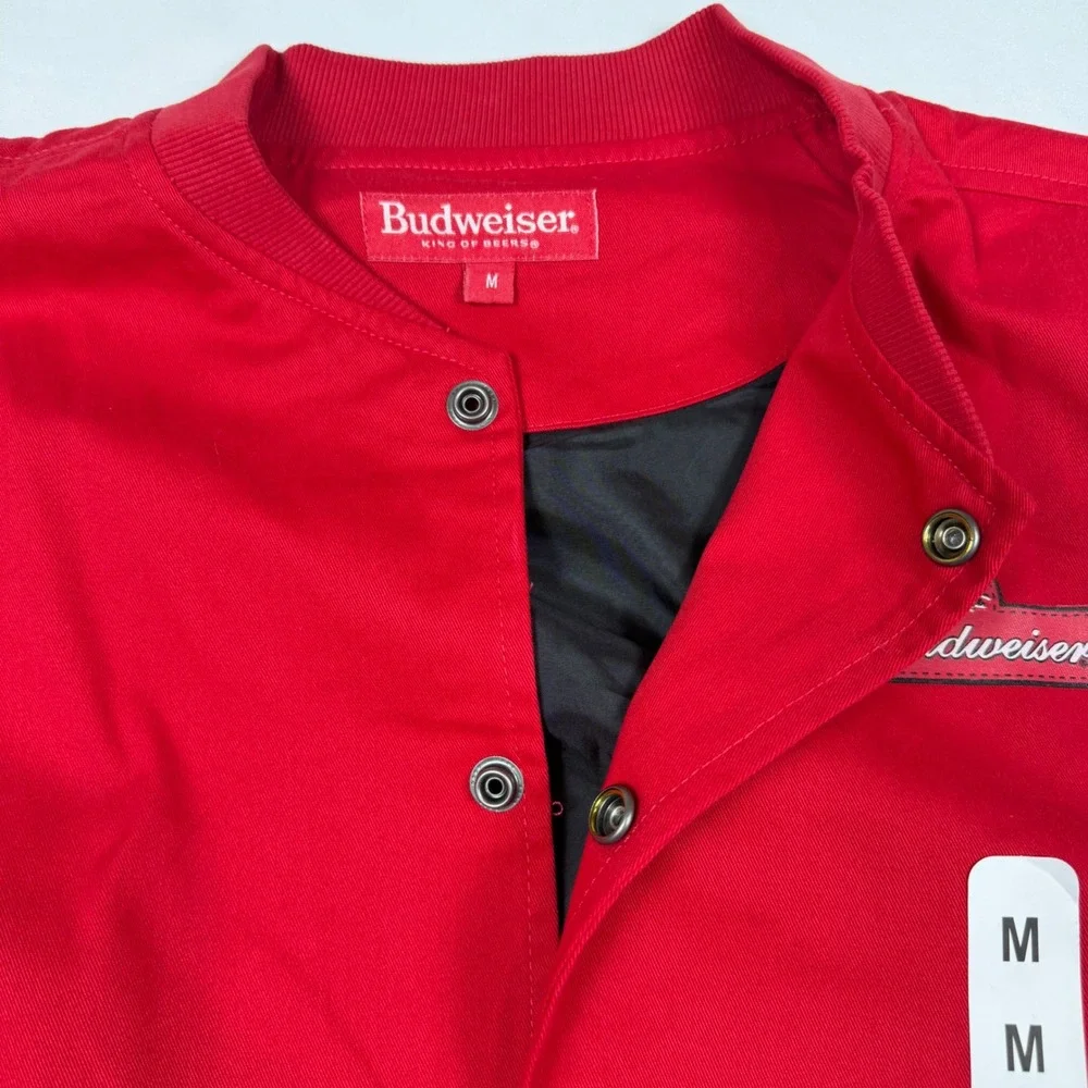 Budweiser Bomber Jacket Mens Medium Red White Blue Varsity Snap Front NWT